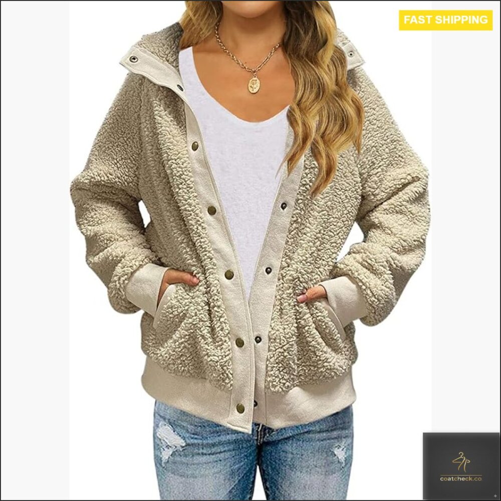 Fuzzy Sherpa Fleece Jacket Cozy Oversized Boyfriend Style Winter Outerwear